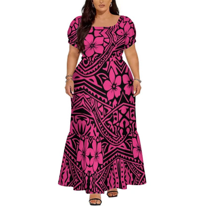 Polynesian Floral Puletasi Dress With Layered Sleeves