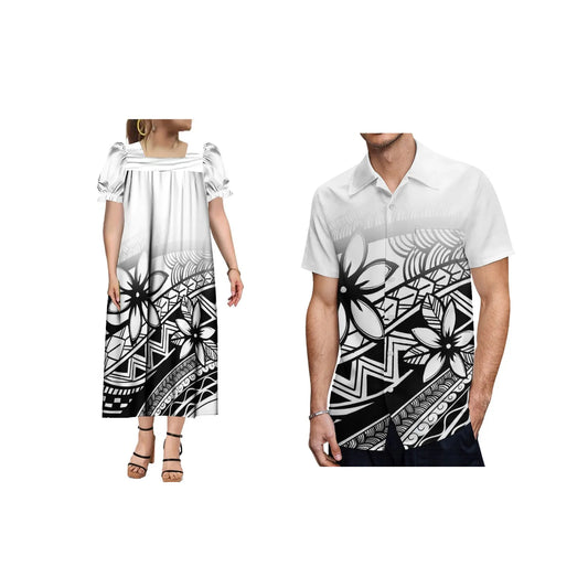 Polynesian Beach Couple Outfit Shirt And Midi Dress