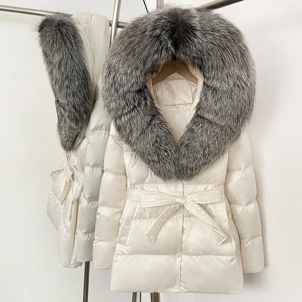 OFTBUY Luxury Large Natural Silver Fox Fur Hooded Thick Warm Female Parkas Waterproof 2025 Winter 90% Duck Down Jacket Women