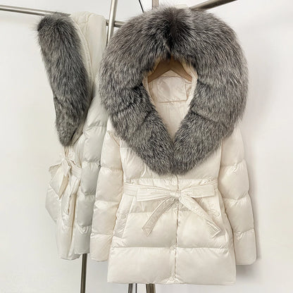 OFTBUY Luxury Large Natural Silver Fox Fur Hooded Thick Warm Female Parkas Waterproof 2025 Winter 90% Duck Down Jacket Women