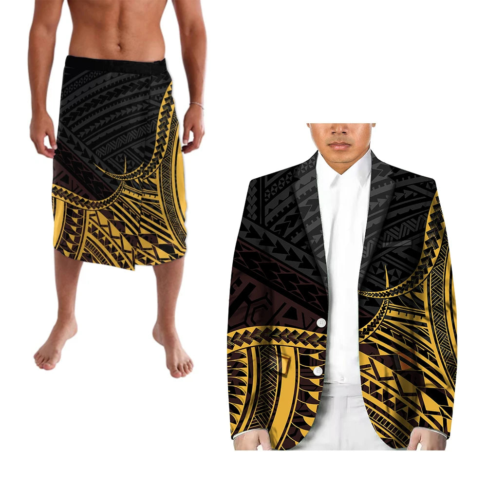 Polynesian Men's Casual Suit Two-Piece Lapel Suit Custom Any Pattern Hosting Wedding Formal Ball Suit Retro Design