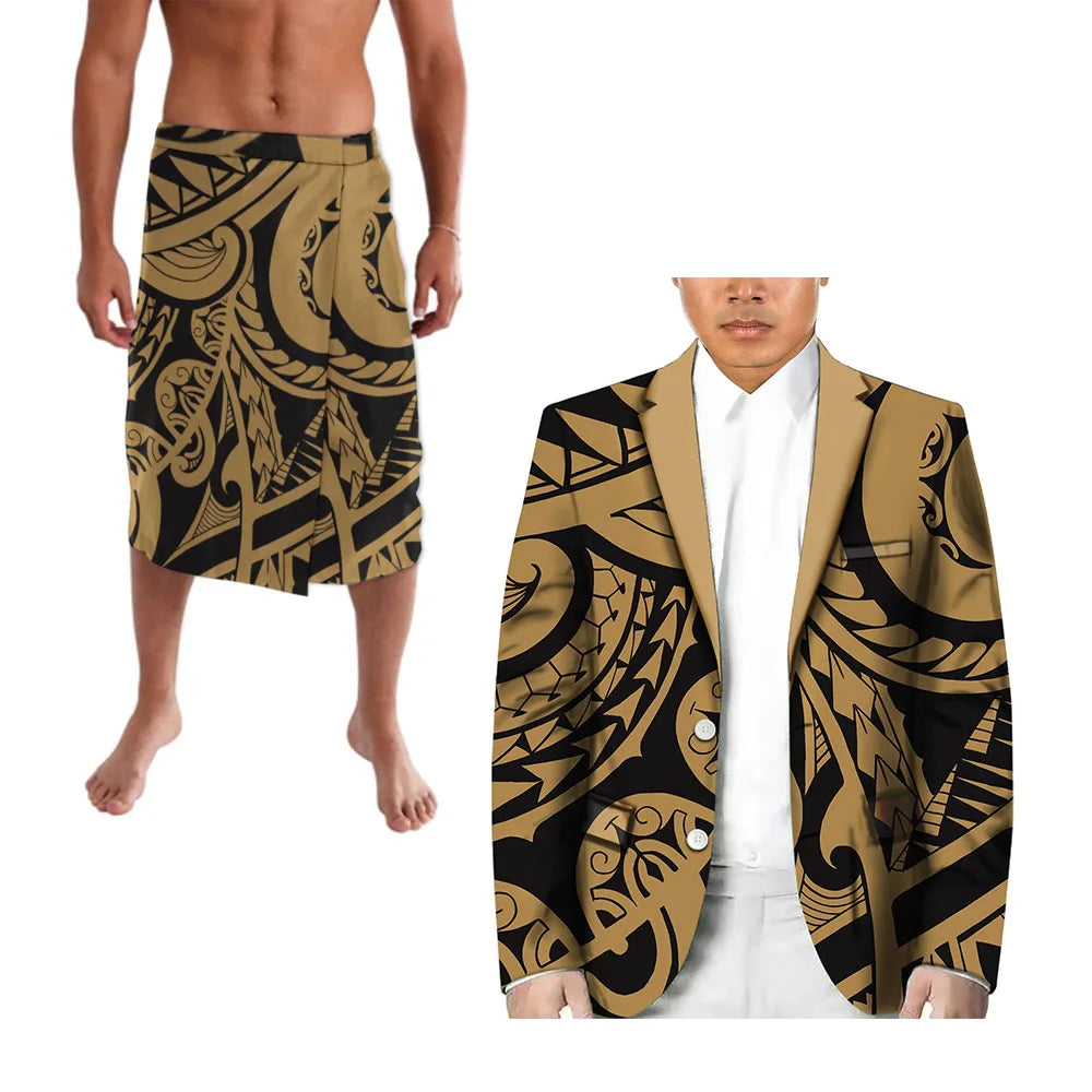 Polynesian Men's Casual Suit Two-Piece Lapel Suit Custom Any Pattern Hosting Wedding Formal Ball Suit Retro Design