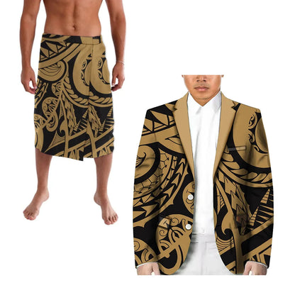 Polynesian Men's Casual Suit Two-Piece Lapel Suit Custom Any Pattern Hosting Wedding Formal Ball Suit Retro Design