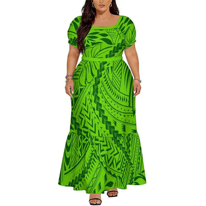 Polynesian Floral Puletasi Dress With Layered Sleeves