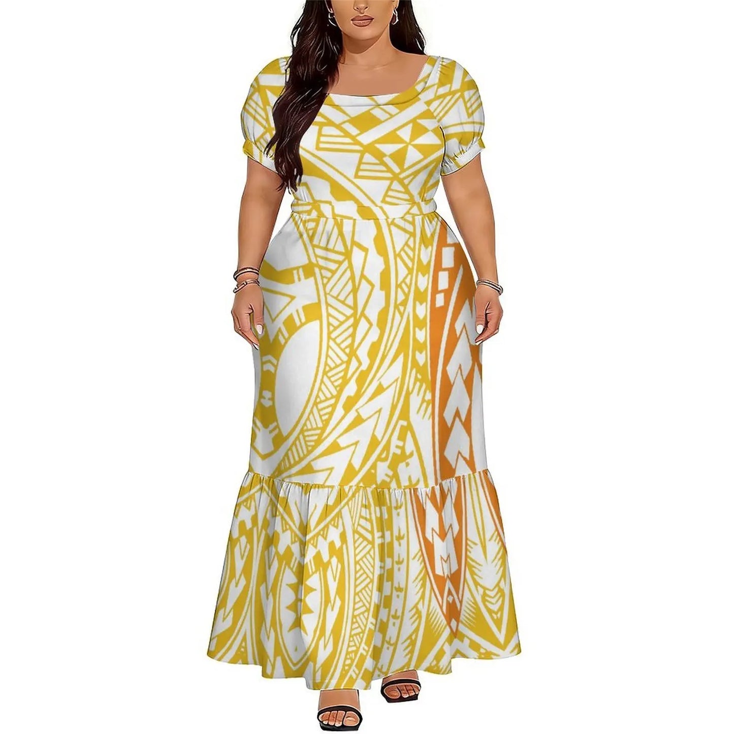 Polynesian Floral Puletasi Dress With Layered Sleeves