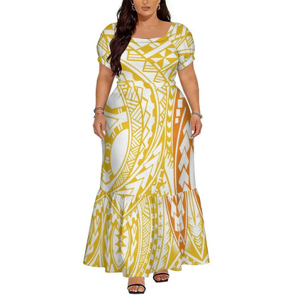 Polynesian Floral Puletasi Dress With Layered Sleeves