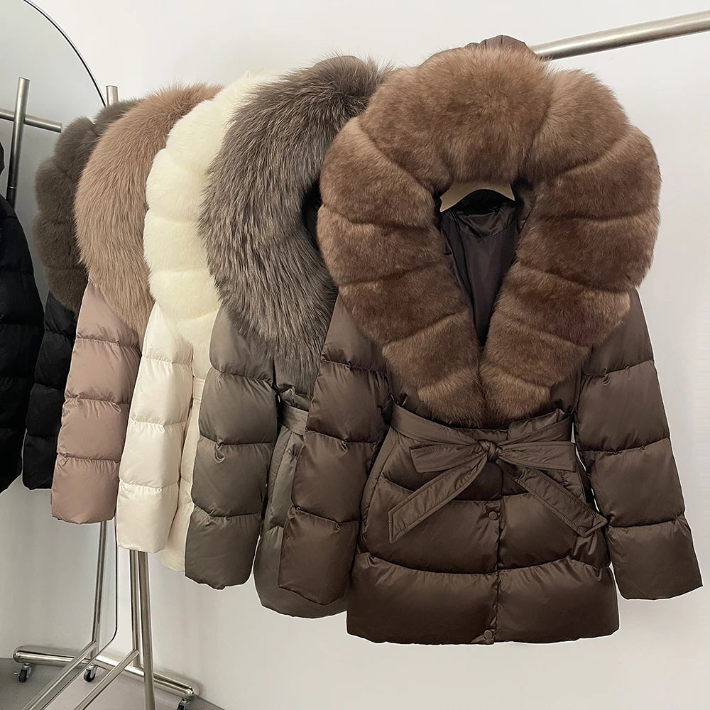 OFTBUY Luxury Large Natural Silver Fox Fur Hooded Thick Warm Female Parkas Waterproof 2025 Winter 90% Duck Down Jacket Women