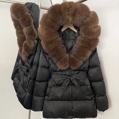 OFTBUY Luxury Large Natural Silver Fox Fur Hooded Thick Warm Female Parkas Waterproof 2025 Winter 90% Duck Down Jacket Women