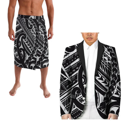 Polynesian Men's Casual Suit Two-Piece Lapel Suit Custom Any Pattern Hosting Wedding Formal Ball Suit Retro Design