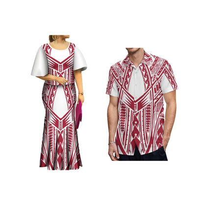 2024 New Summer  Print Plus Size Women Dresses  Polynesian Tribal Bell Sleeve Samoa Puletasi  Dress