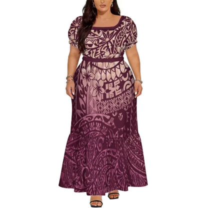 Polynesian Floral Puletasi Dress With Layered Sleeves