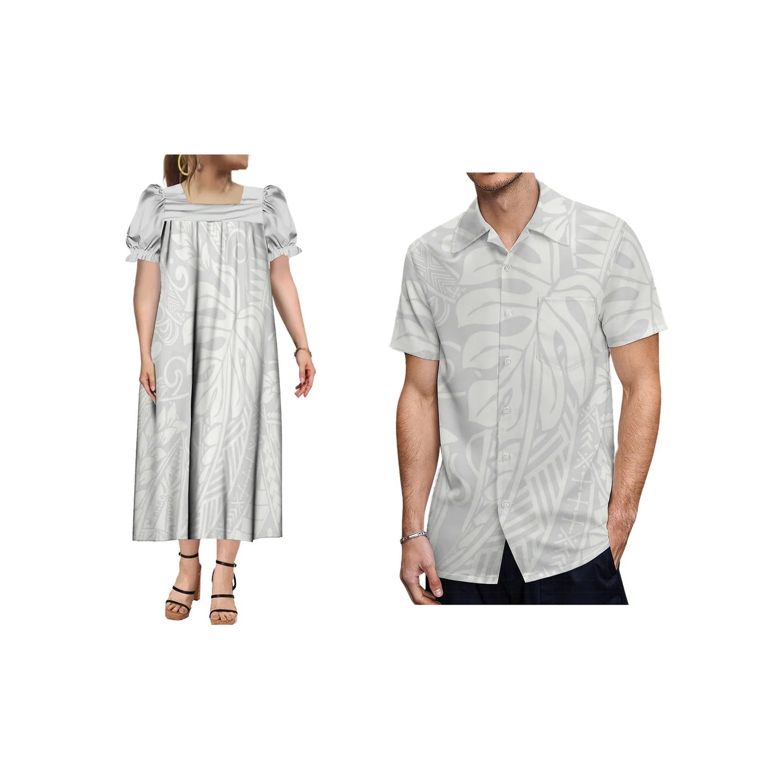 Polynesian Beach Couple Outfit Shirt And Midi Dress