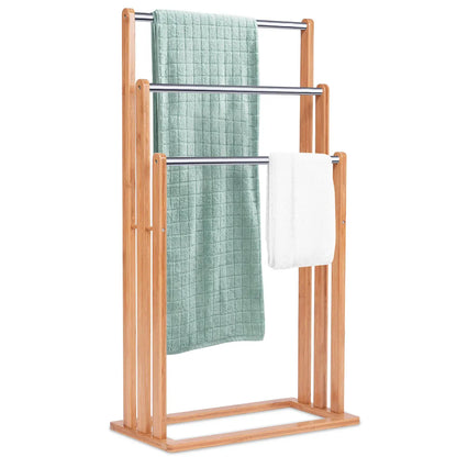 Towel Holder standing 3 stainless steel pole towel stand bamboo stand towel holder bathroom organizer