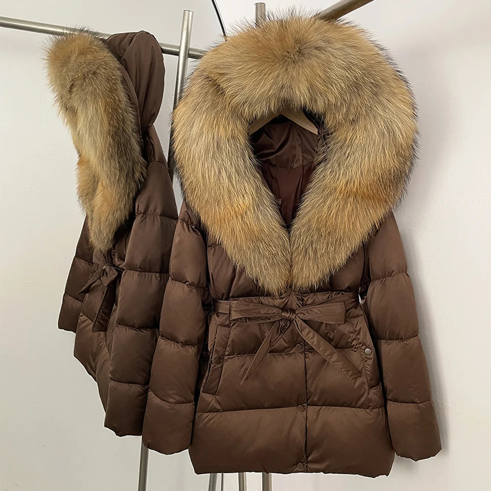 OFTBUY Luxury Large Natural Silver Fox Fur Hooded Thick Warm Female Parkas Waterproof 2025 Winter 90% Duck Down Jacket Women