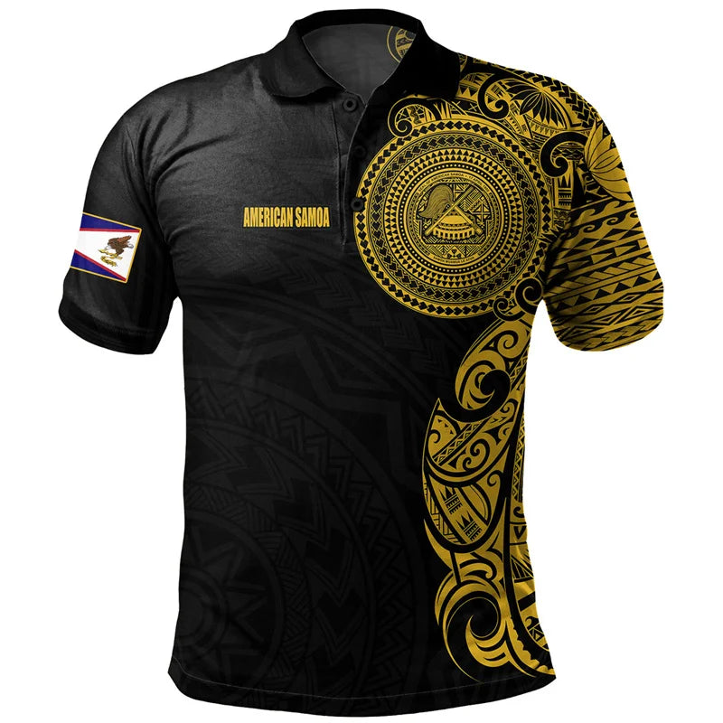 3D American Samoa Tribal Styles Print Polo Shirt For Men Polynesian Samoa Emblem Graphic Polo Shirts Polos Vintage Clothing Tops