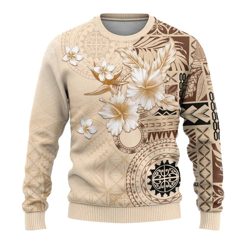 Polynesian Flower Pattern Sweatshirt Men Women Crew Neck Long Sleeve Pullover Sweatshirts Fashion Trend Autumn Oversized Hoodie