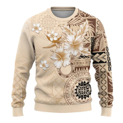 Polynesian Flower Pattern Sweatshirt Men Women Crew Neck Long Sleeve Pullover Sweatshirts Fashion Trend Autumn Oversized Hoodie