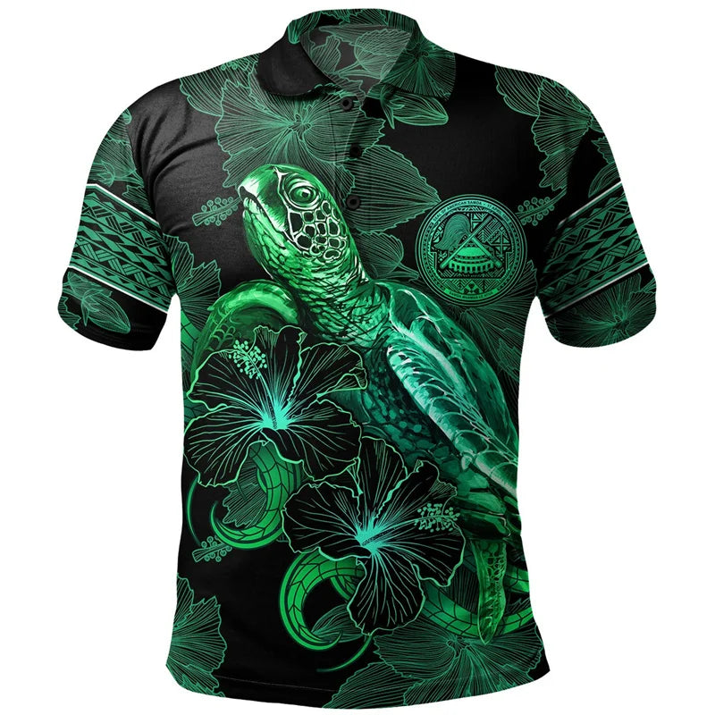 3D American Samoa Tribal Styles Print Polo Shirt For Men Polynesian Samoa Emblem Graphic Polo Shirts Polos Vintage Clothing Tops