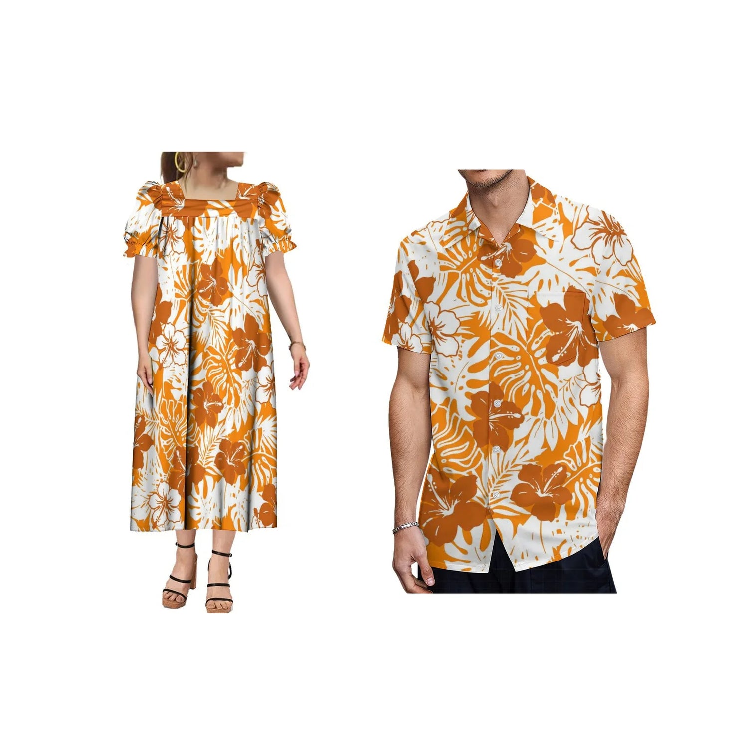 Polynesian Beach Couple Outfit Shirt And Midi Dress