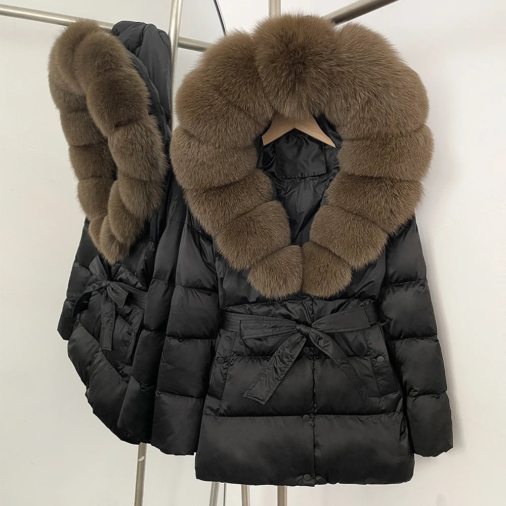 OFTBUY Luxury Large Natural Silver Fox Fur Hooded Thick Warm Female Parkas Waterproof 2025 Winter 90% Duck Down Jacket Women