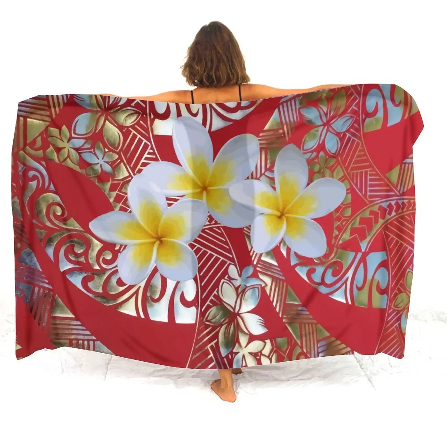 Custom sarongs for women Elegant striped printed swimwear Polynesian Tribal Frances Hibiscus Custom Polynesian sarongs