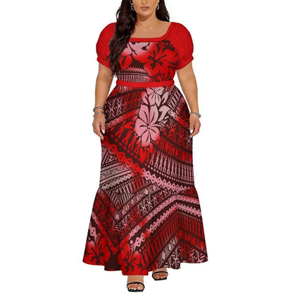 Polynesian Floral Puletasi Dress With Layered Sleeves