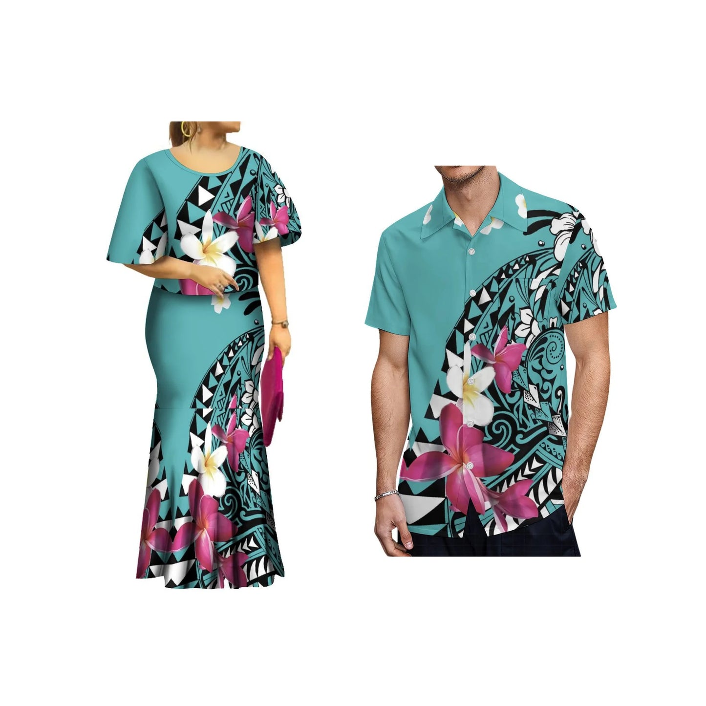 2024 New Summer  Print Plus Size Women Dresses  Polynesian Tribal Bell Sleeve Samoa Puletasi  Dress