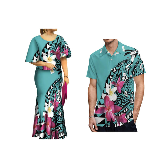 2024 New Summer  Print Plus Size Women Dresses  Polynesian Tribal Bell Sleeve Samoa Puletasi  Dress