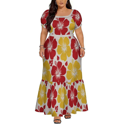 Polynesian Floral Puletasi Dress With Layered Sleeves