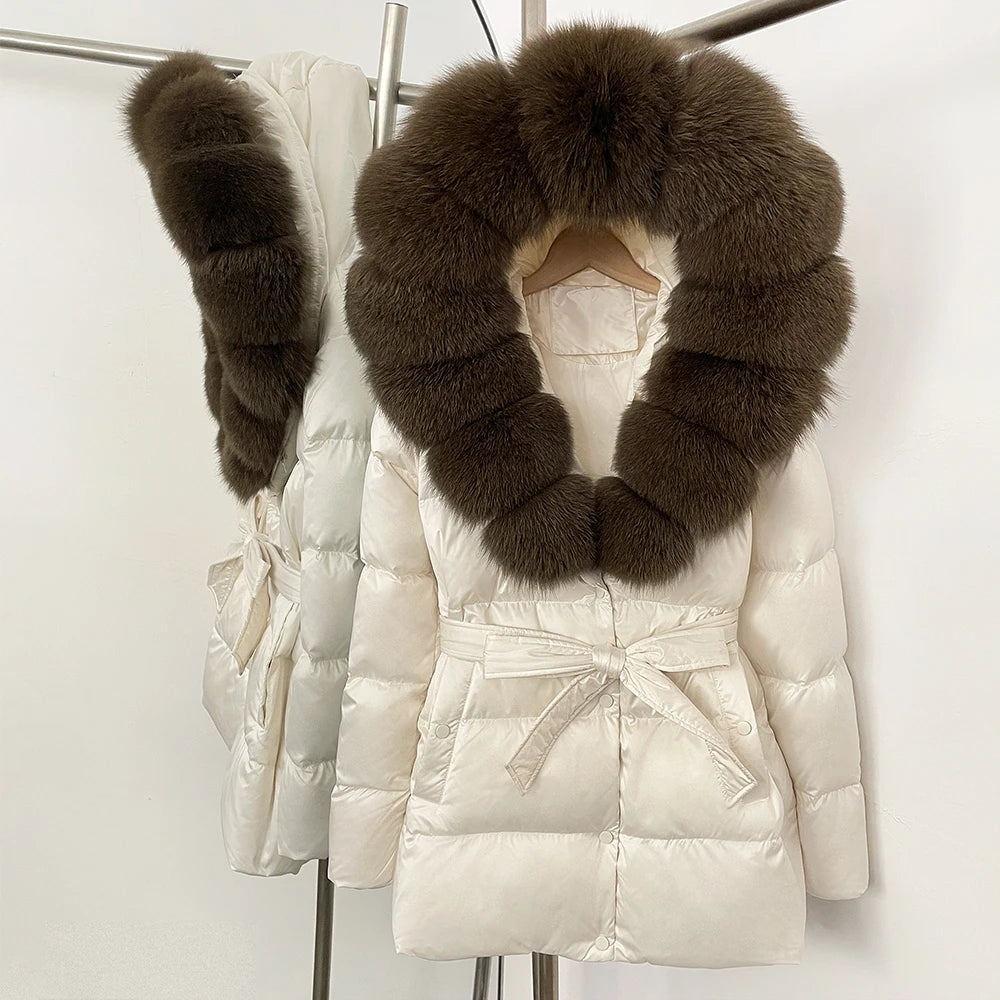 OFTBUY Luxury Large Natural Silver Fox Fur Hooded Thick Warm Female Parkas Waterproof 2025 Winter 90% Duck Down Jacket Women