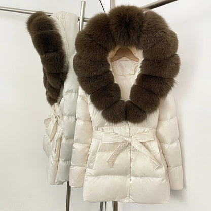 OFTBUY Luxury Large Natural Silver Fox Fur Hooded Thick Warm Female Parkas Waterproof 2025 Winter 90% Duck Down Jacket Women