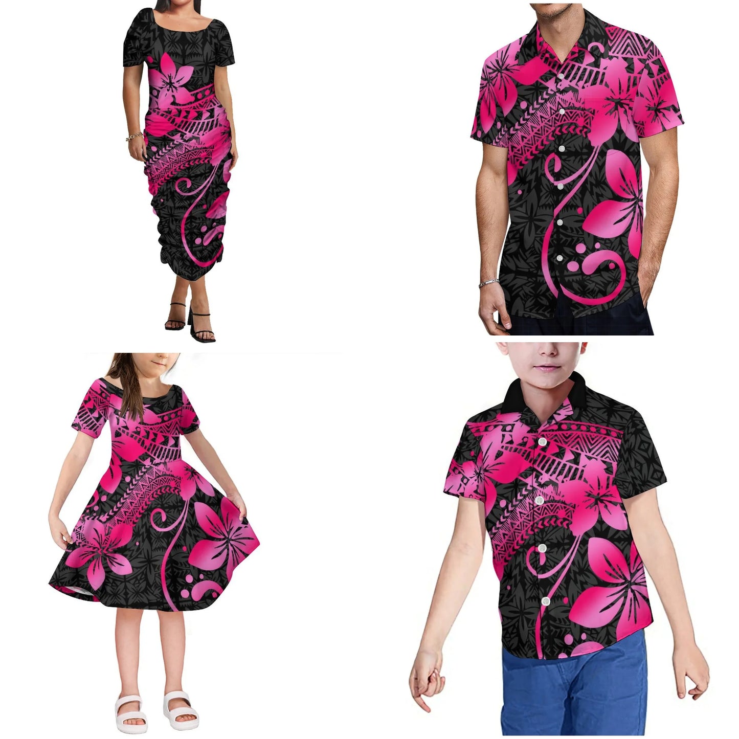 Print Father Mother Children Clothes Polynesian Hawaii Tribal Design Samoa Girls Dress For Kids