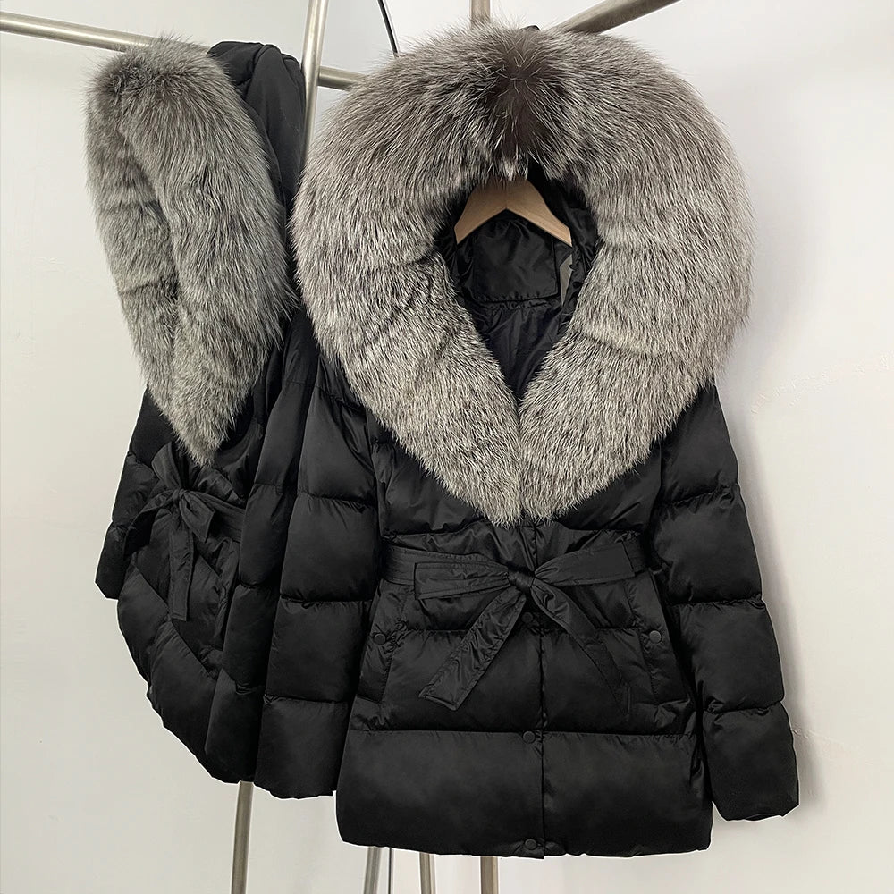 OFTBUY Luxury Large Natural Silver Fox Fur Hooded Thick Warm Female Parkas Waterproof 2025 Winter 90% Duck Down Jacket Women