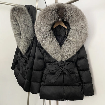 OFTBUY Luxury Large Natural Silver Fox Fur Hooded Thick Warm Female Parkas Waterproof 2025 Winter 90% Duck Down Jacket Women