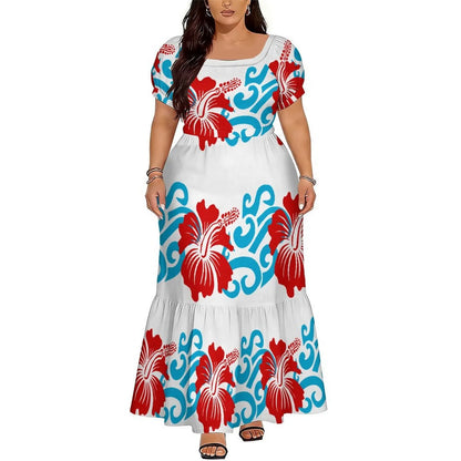 Polynesian Floral Puletasi Dress With Layered Sleeves