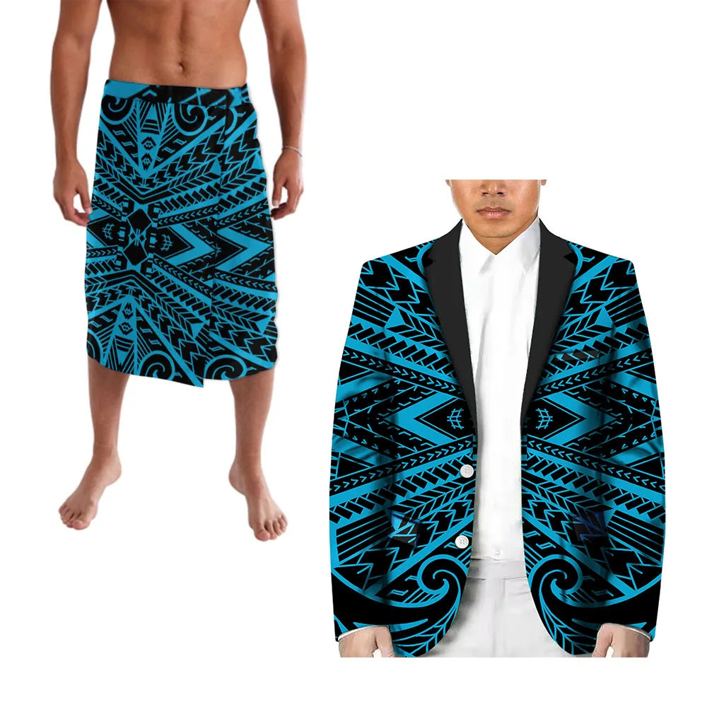Polynesian Men's Casual Suit Two-Piece Lapel Suit Custom Any Pattern Hosting Wedding Formal Ball Suit Retro Design