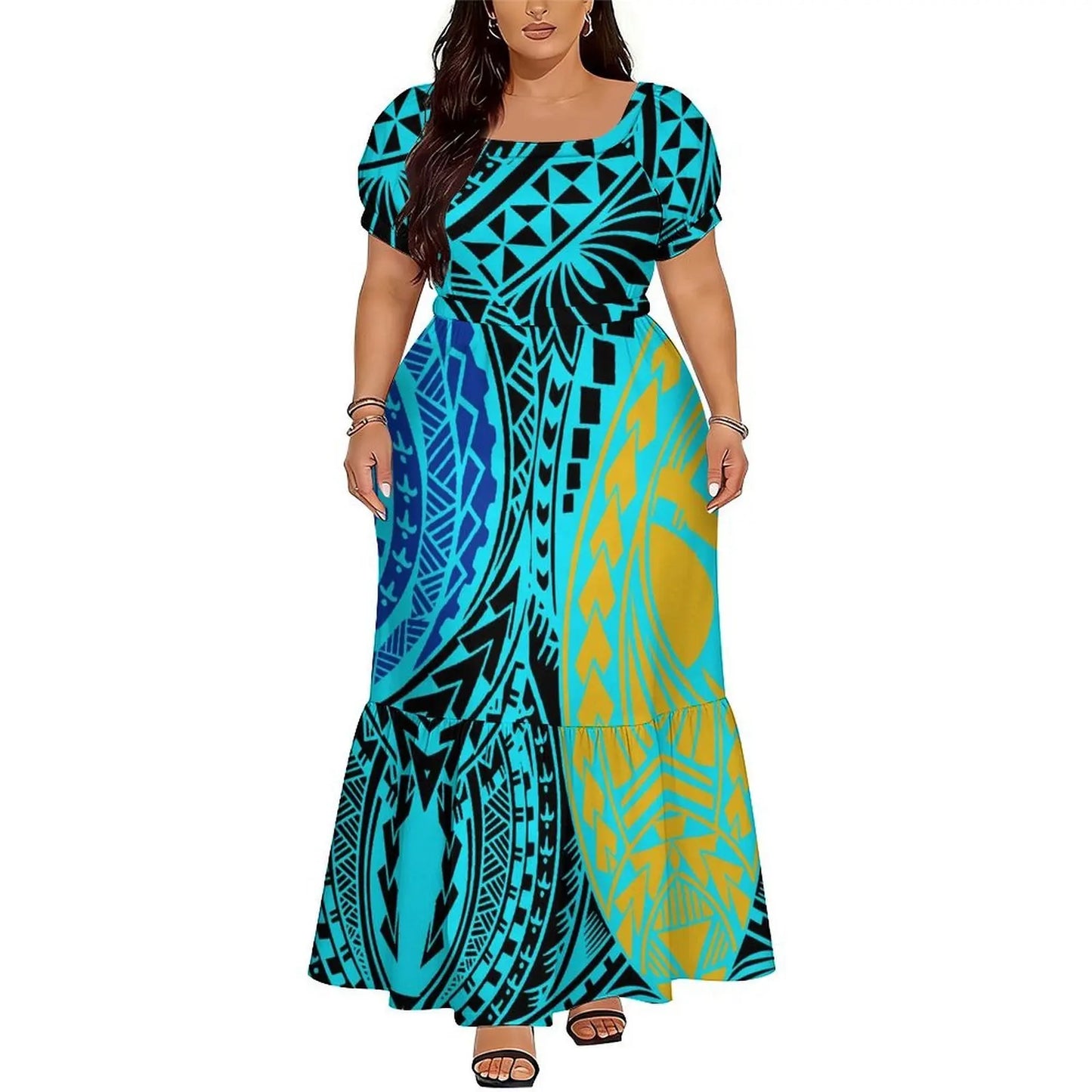 Polynesian Floral Puletasi Dress With Layered Sleeves
