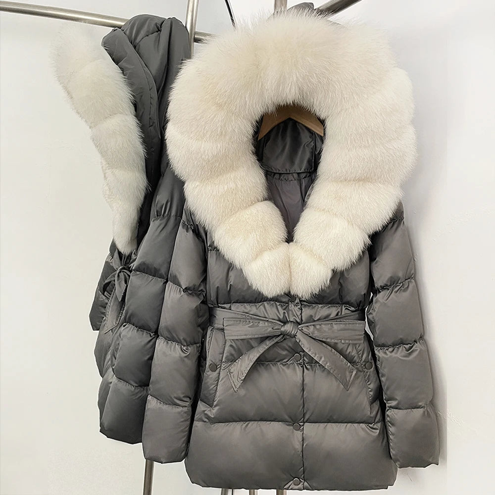 OFTBUY Luxury Large Natural Silver Fox Fur Hooded Thick Warm Female Parkas Waterproof 2025 Winter 90% Duck Down Jacket Women
