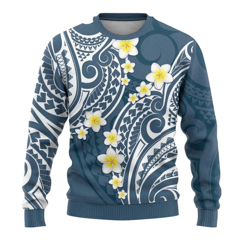 Polynesian Flower Pattern Sweatshirt Men Women Crew Neck Long Sleeve Pullover Sweatshirts Fashion Trend Autumn Oversized Hoodie