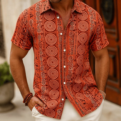 Men's Polynesian Tribal Print Short Sleeve Shirt, Bright Green Ethnic Style for Summer