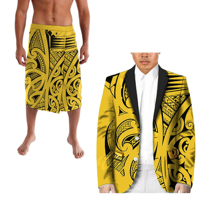 Polynesian Men's Casual Suit Two-Piece Lapel Suit Custom Any Pattern Hosting Wedding Formal Ball Suit Retro Design