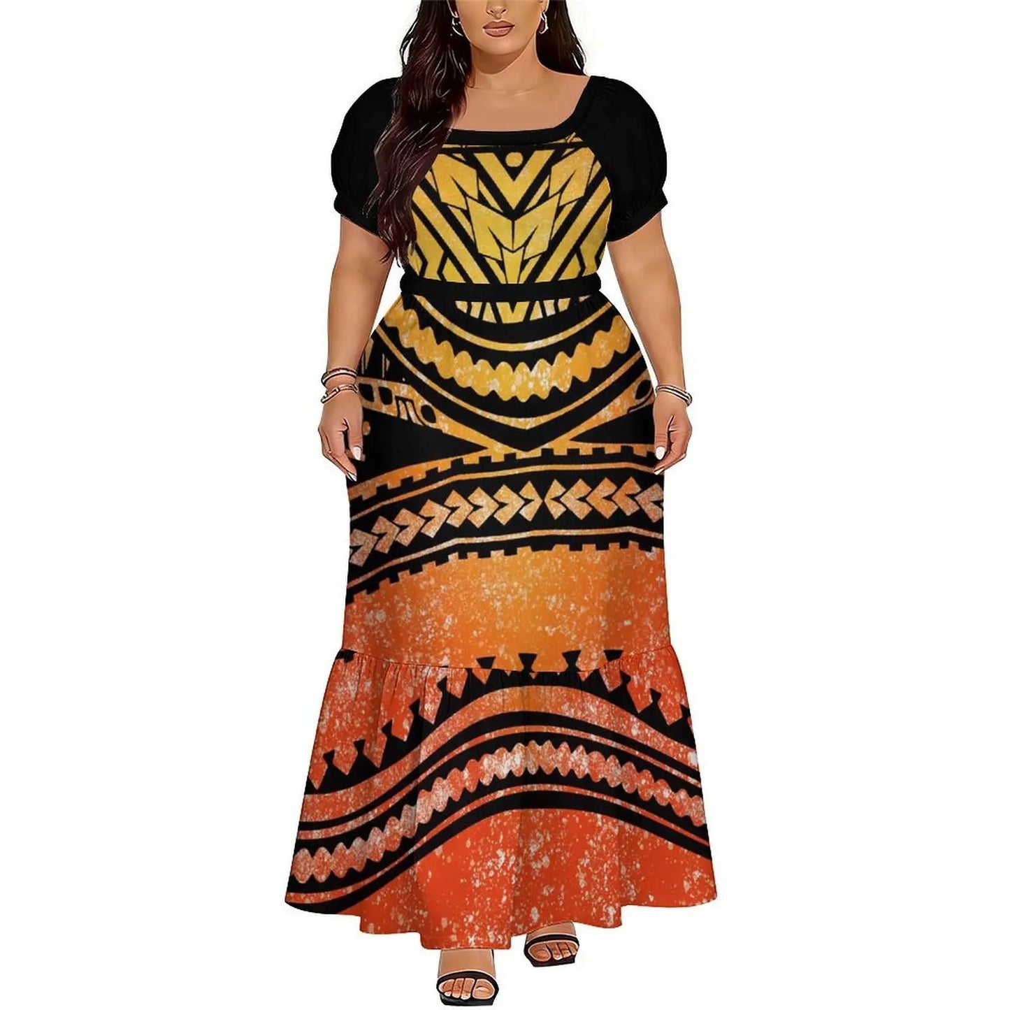 Polynesian Floral Puletasi Dress With Layered Sleeves