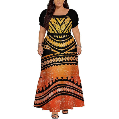 Polynesian Floral Puletasi Dress With Layered Sleeves