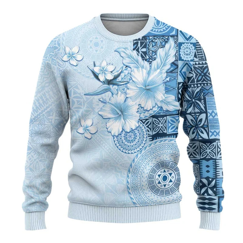 Polynesian Flower Pattern Sweatshirt Men Women Crew Neck Long Sleeve Pullover Sweatshirts Fashion Trend Autumn Oversized Hoodie