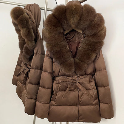 OFTBUY Luxury Large Natural Silver Fox Fur Hooded Thick Warm Female Parkas Waterproof 2025 Winter 90% Duck Down Jacket Women
