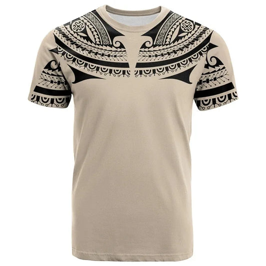 Men's Wild Style Short Sleeved T-shirt Polynesian Tribal Totem Loose and Versatile Trendy Round Neck Top