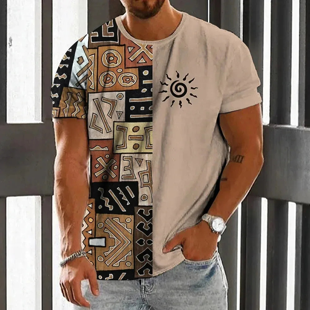 Vintage Ethnic Style Men's T-Shirt Summer Fashion 3D Printed Men's Short Sleeve Casual Loose Tops Street Trend Men's Clothing