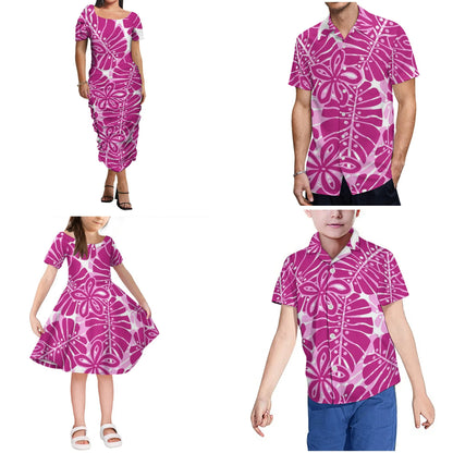 Print Father Mother Children Clothes Polynesian Hawaii Tribal Design Samoa Girls Dress For Kids