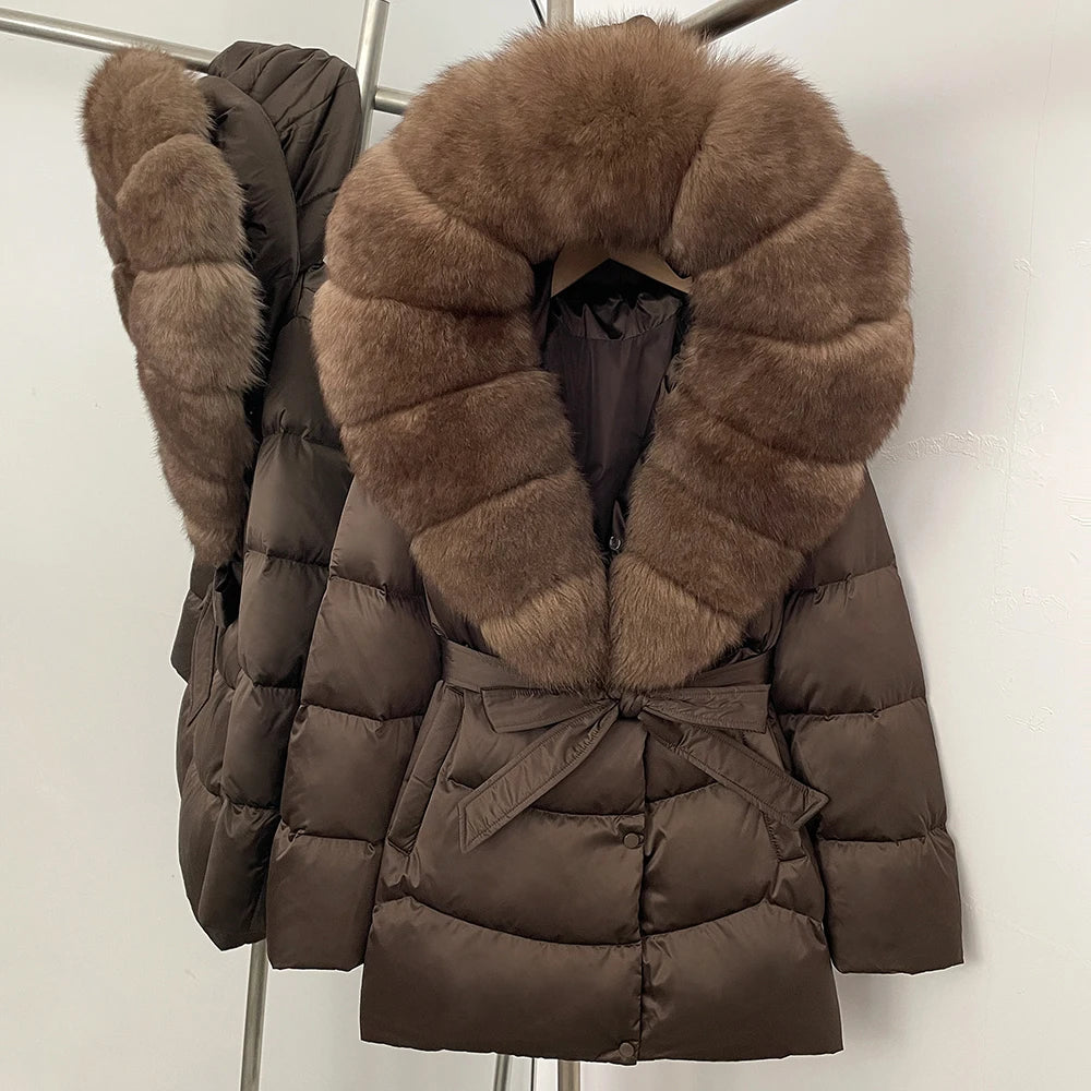 OFTBUY Luxury Large Natural Silver Fox Fur Hooded Thick Warm Female Parkas Waterproof 2025 Winter 90% Duck Down Jacket Women