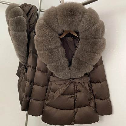 OFTBUY Luxury Large Natural Silver Fox Fur Hooded Thick Warm Female Parkas Waterproof 2025 Winter 90% Duck Down Jacket Women